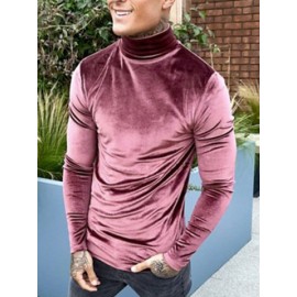 Men Suede High Neck Long Sleeve T-Shirt
