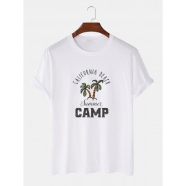 Mens Palm Tree Letter Print Cotton Short Sleeve T-Shirts