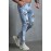 Sky Blue Soccer Printed Patchwork Distressed Men's Skinny Jeans