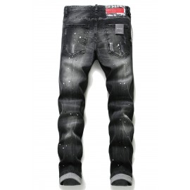 Men's Letter Print Buttons Straight Leg Jeans