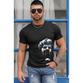 Black Abstract Graphic Print Short Sleeve Men's Tee