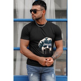 Black Abstract Graphic Print Short Sleeve Men's Tee