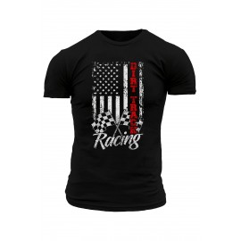 Black Racing Dirt Track Flag Graphic Print Slim Fit Men's T Shirt