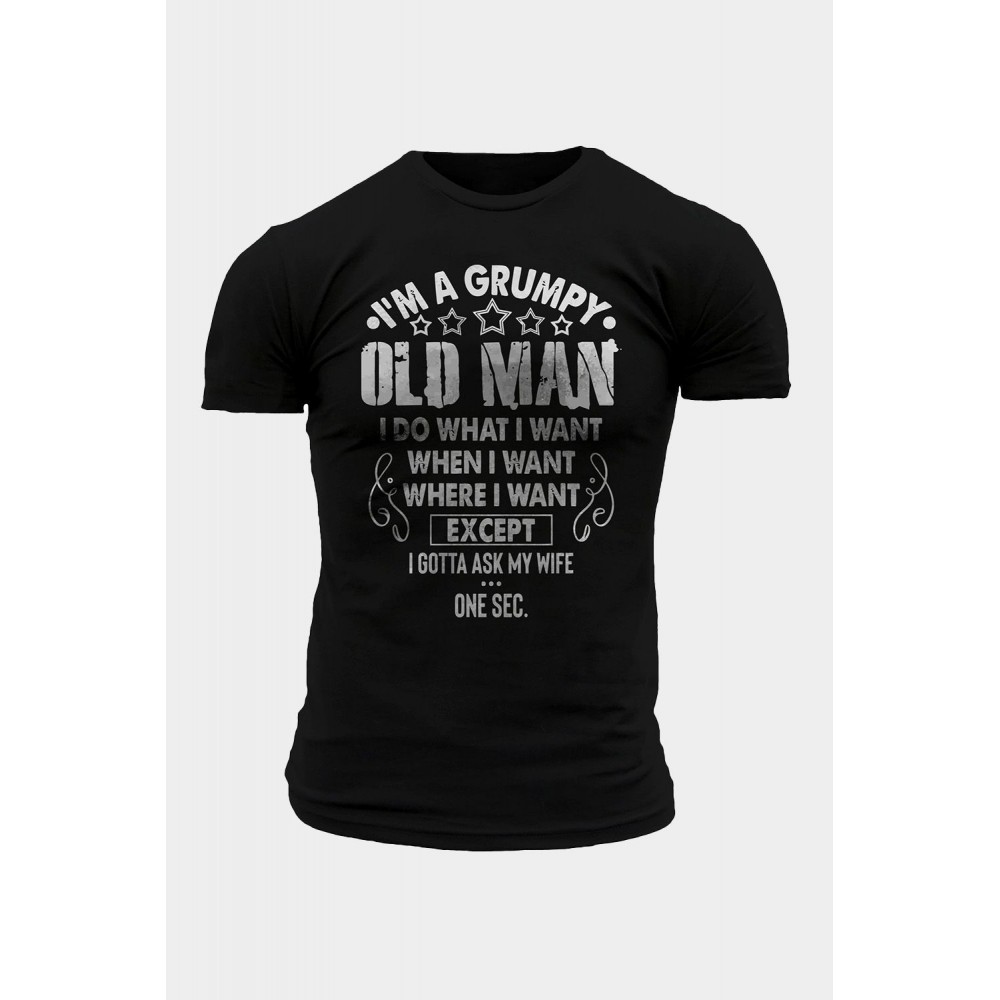Black OLD MAN Letter Print Muscle Fit Short Sleeve Men's T Shirt