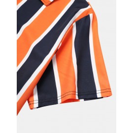 Mens Holiday Wide Striped Button Up Short Sleeve Shirts